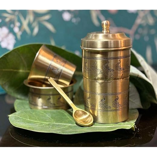 Indian Peacock/Mor Brass/Pital South Indian Coffee Filter wi