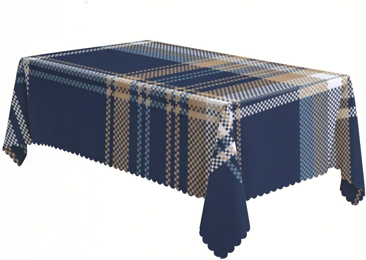 Navy Blue Red Plaid Table Cloth 55 × 70 Inch, Wipeable Mid Century Birthday Tablecloths, 4Th Birthday Decorations Girl Coastal Party Decor for Outdoor Indoor Brunch Supplies Farm Party Table Cover
