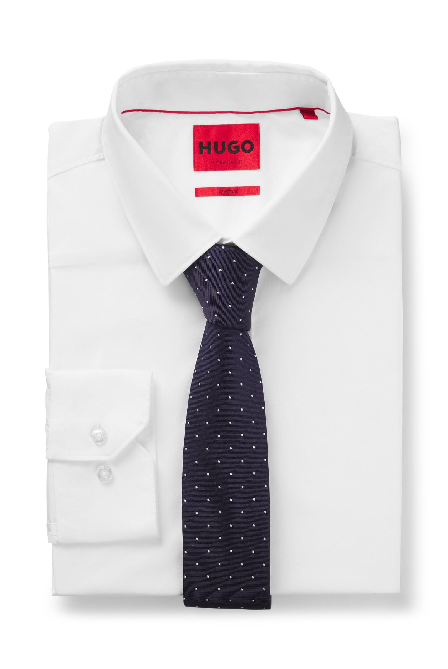 HUGO Herren Tie cm 6 Krawatte aus in Italien gefertigter Seide mit Jacquard-gewebten Punkten Dunkelblau Stck