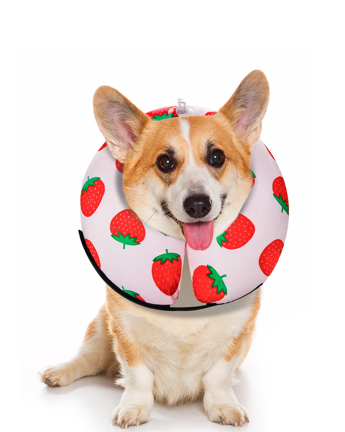 MIDOG Inflatable Dog Cone, Soft Donut Recovery Collar, Strawberry, Small