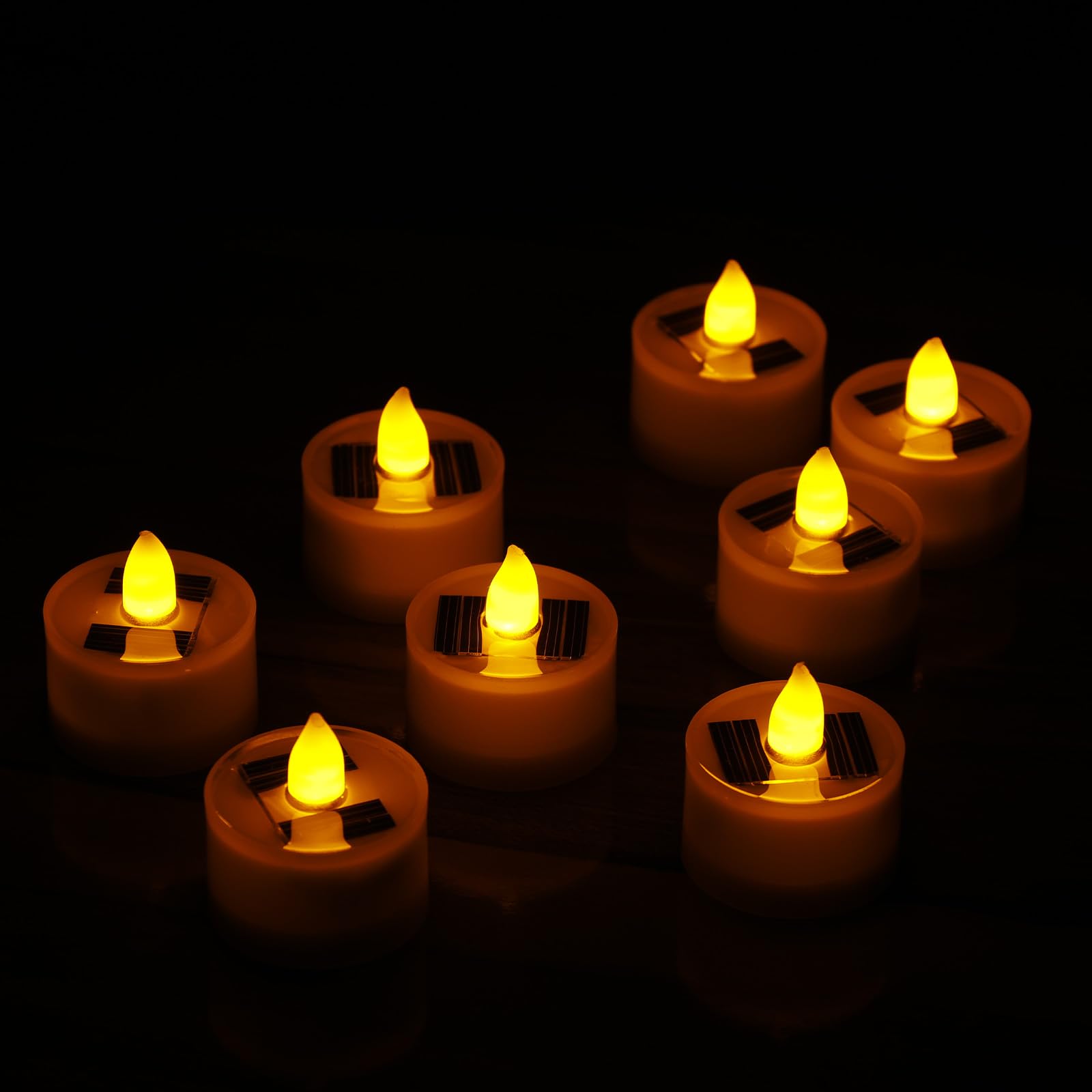 18Pcs LED Tea Lights Solar Powered Flameless Tealight Outdoor Waterproof Candle Light Realistic and Bright Decorative Flickering Prop Lamp,Electric Ambient Light for Home Garden Party Wedding(Yellow)