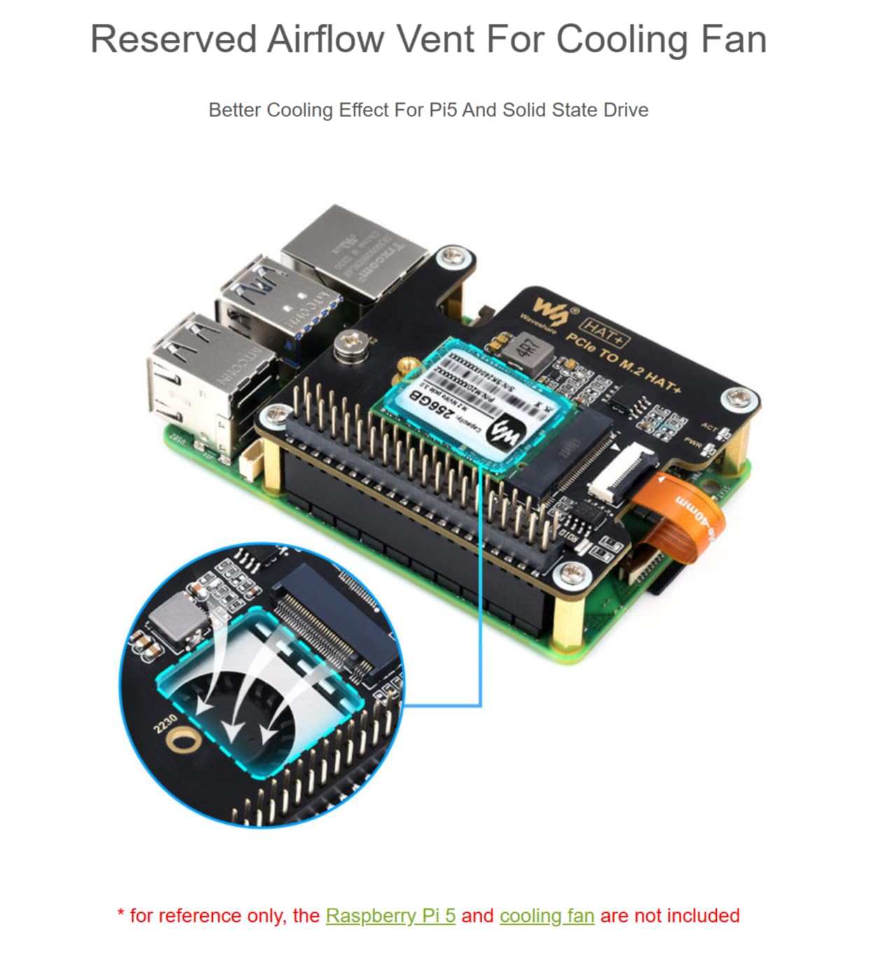 TUOPUONE PCIe To M.2 Adapter Compatible with Raspberry Pi 5 Supports NVMe Protocol M.2 Solid State Drive High-speed Reading/Writing HAT + Standard With SK-NVME 2242 256G Solid State Drive