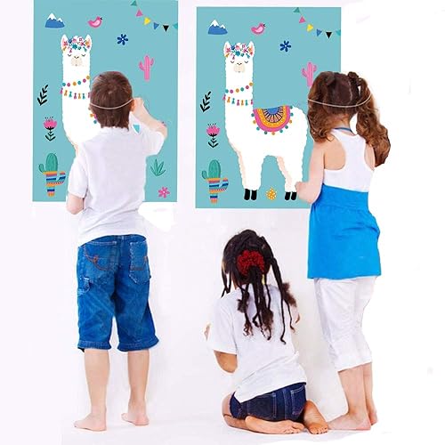 Miniatura 6 de Happy Storm Pin The Tail on The Llama Game, suministros de fiesta de cumpleaños con temática de llama para niños, decoración de aula de cactus del