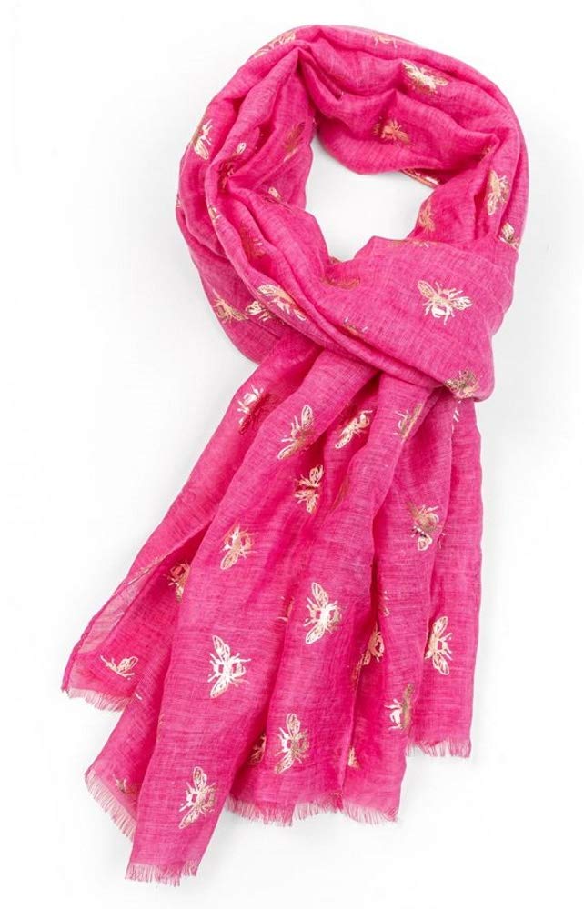 Lilyrosa Women's Hot Pink Lilyrosa® Bee Scarf Bumble Bees Grey Blue Silver Pink Rose Gold Bees Shawl Wrap (Hot Pink)