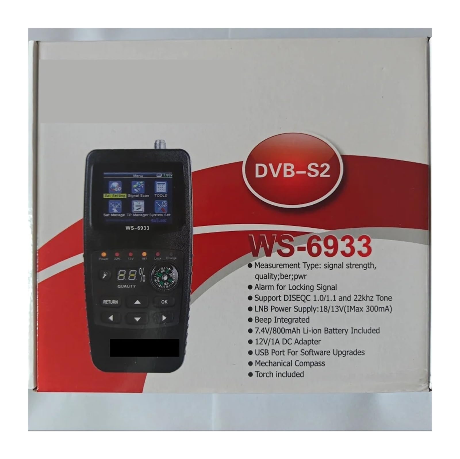 Puntatore Satellitare, WS-6933 DVB-S2 FTA C&KU Band Digital Satellite Finder Meter Display LCD da 2,1 pollici Cover in silicone Batteria al litio WS6933 PK V8