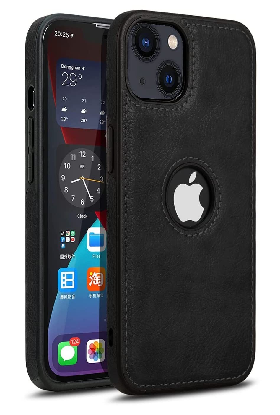 LOOPEE iPhone 13 Full Camera Protection, Logo View, Luxury Leather Case Black