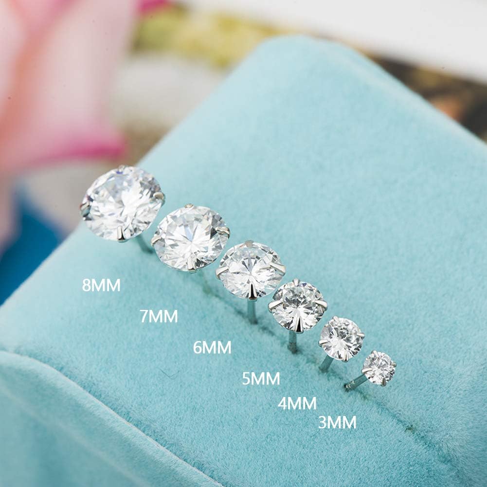 TTVOVO 925 Sterling Silver Stud Earrings Princess Cut Cubic Zirconia Sparkling Simulated CZ Diamond Earrings for Women Men Round 4 Prong Ear Studs Piercing Earrings Hypoallergenic Jewelry Gifts, 8MM - Image 7