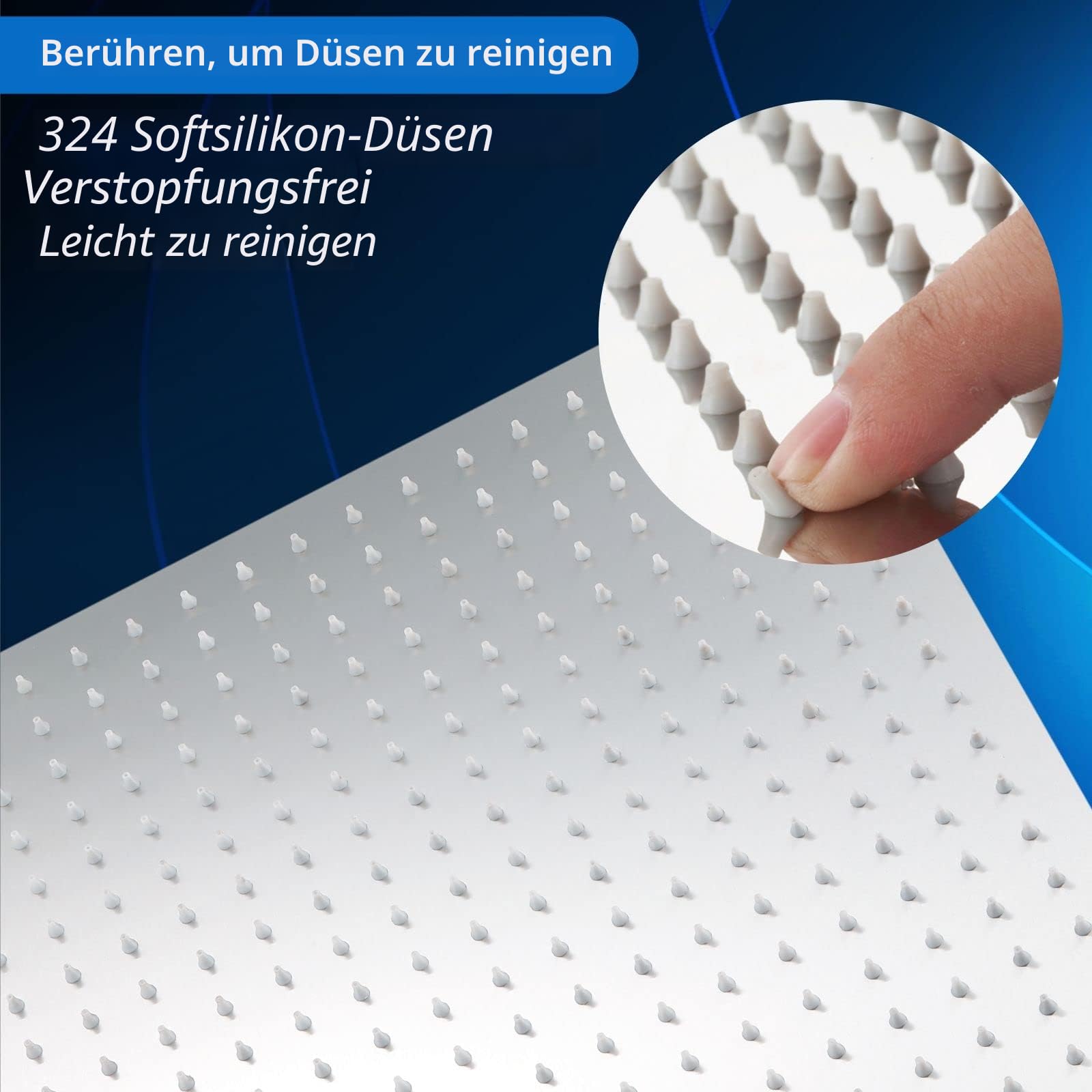 40.5cm Großer Regenbrause, Voolan Quadrat Hochdruck Duschkopf aus Edelstahl 304, komfortables Duscherlebnis auch bei niedrigem Wasserdruck, installierbar an der Wand oder Decke (16 Zoll, Chrom)