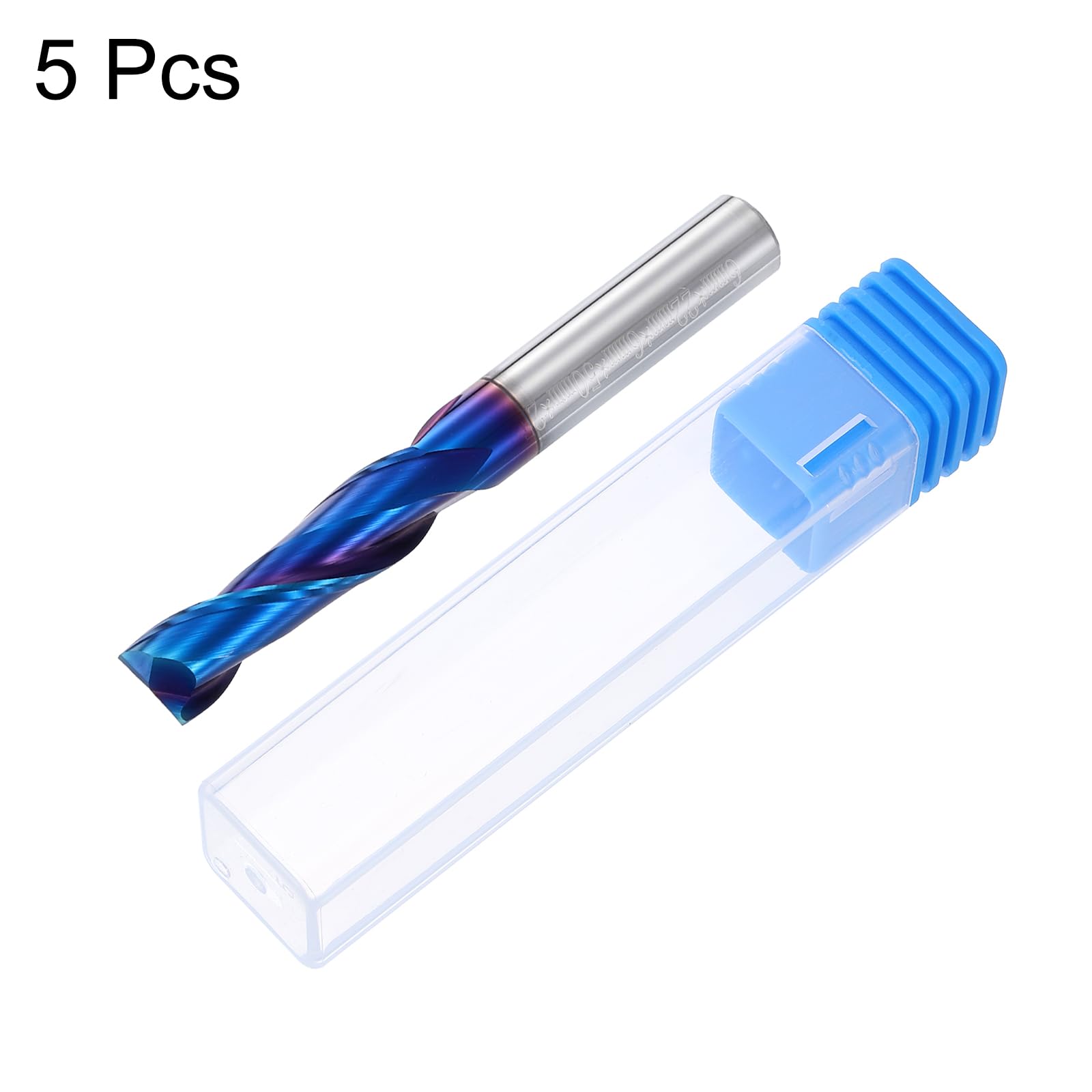 QUARKZMAN 5 sztuk frezy spiralne, średnica cięcia 6 mm, cięcie do góry, 2-ostrzowe, frezy z twardego metalu z trzonkiem 6 mm do grawerowania w drewnie CNC, długość cięcia 22 mm, niebieska powłoka nano