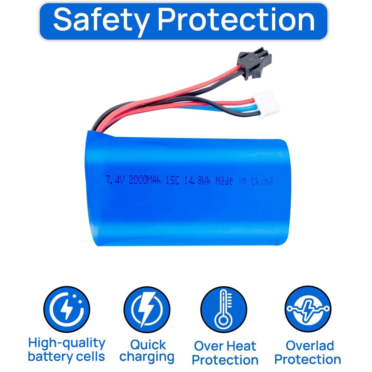 2 batterie agli ioni di litio 7,4 V 2000 mAh 15C 2S con connettore SM-2P ad alte prestazioni con 2 caricabatterie USB per auto RC, camion RC e barche RC