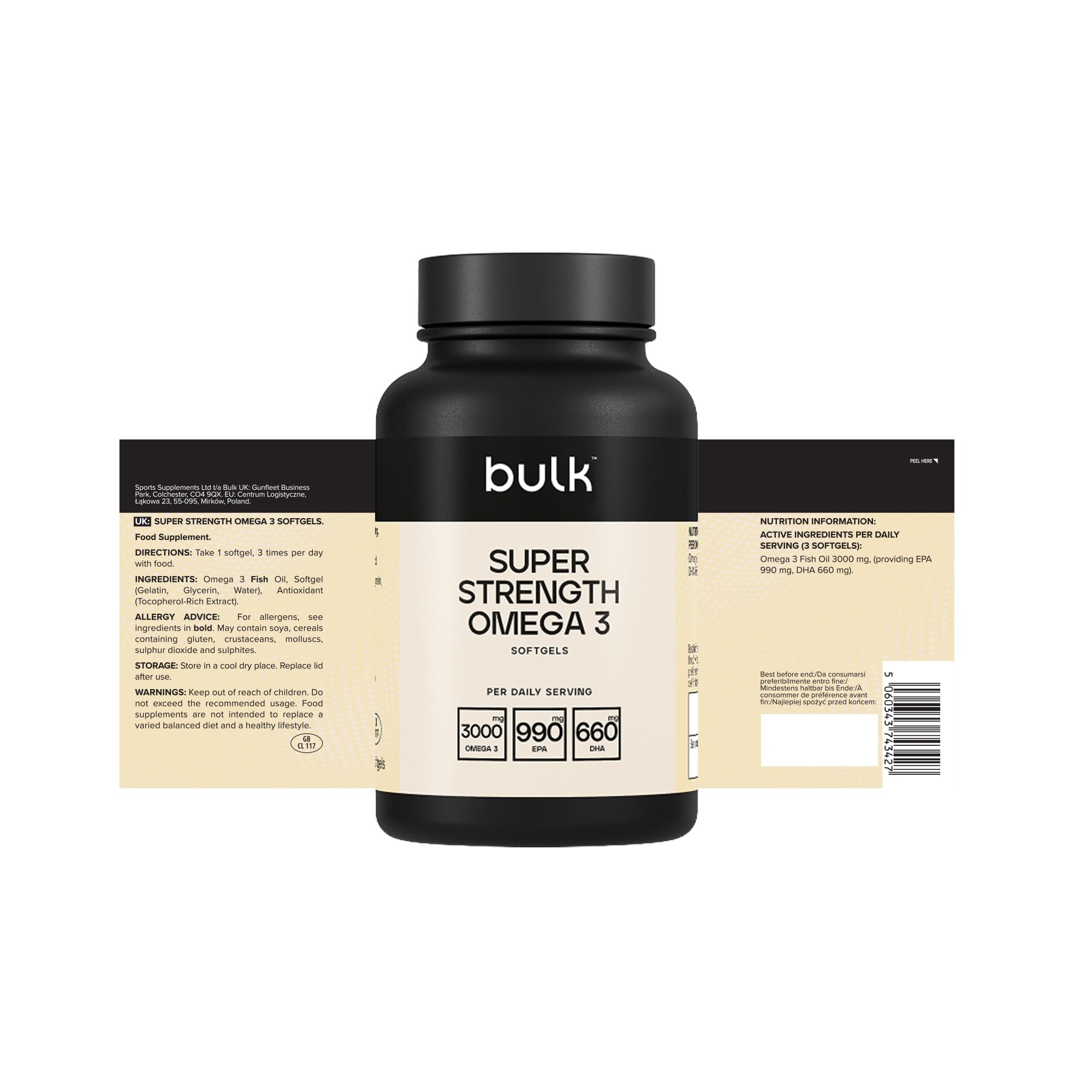 Super Strength Omega 3 = 990 mg Softgelkapseln – Softgelkapseln von Bulk Powders, 270 Softgels