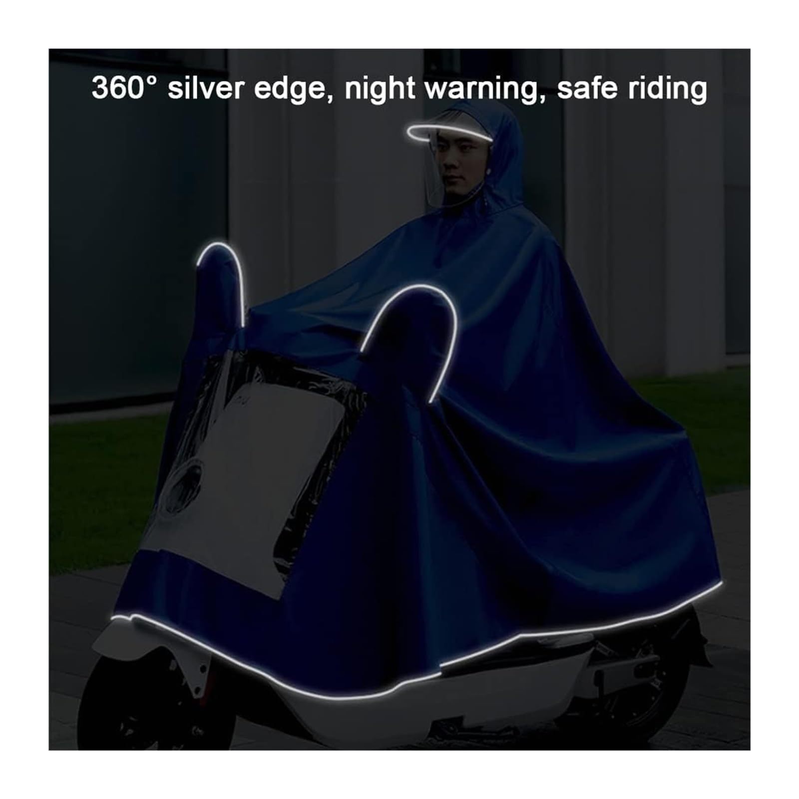 ponczo przeciwdeszczowe, Pokrowiec przeciwdeszczowy na skuter Poncholity Larrain Cape Coatlity Scooter Motocyklowy płaszcz przeciwdeszczowy Osłona przeciwdeszczowa(Navy Blue,Single 4Xl)
