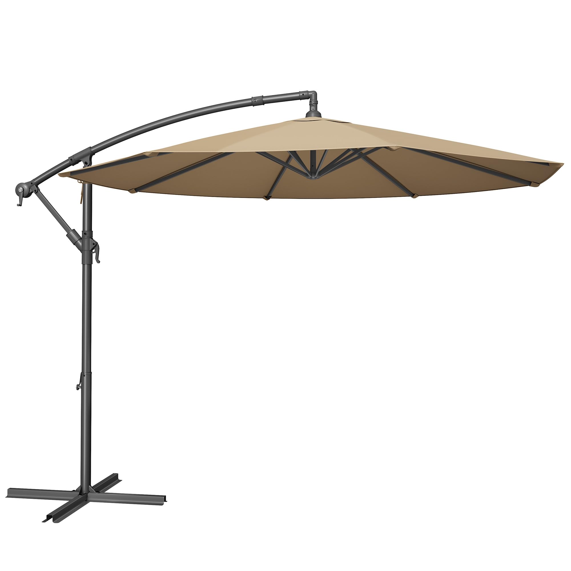 SONGMICS Sombrilla en Voladizo con Diámetro de 300 cm, con Soporte, para balcón, Protección UV UPF 50+, Manivela para Abrir y Cerrar, para Patio, Jardín, Topo GPU116K01