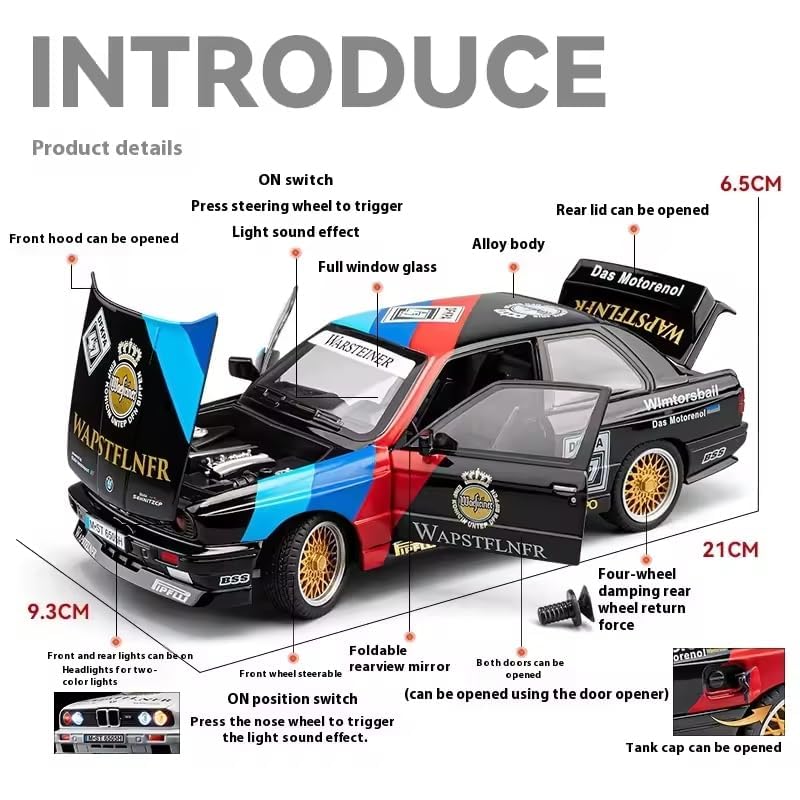 Image of Scale 1:24 B-M-W M3 Tracking Version Car Alloy Die-Cast Model Pull-Back Metal Car Toy With Light & Sound Best Gifts Toys Kids, Multicolor