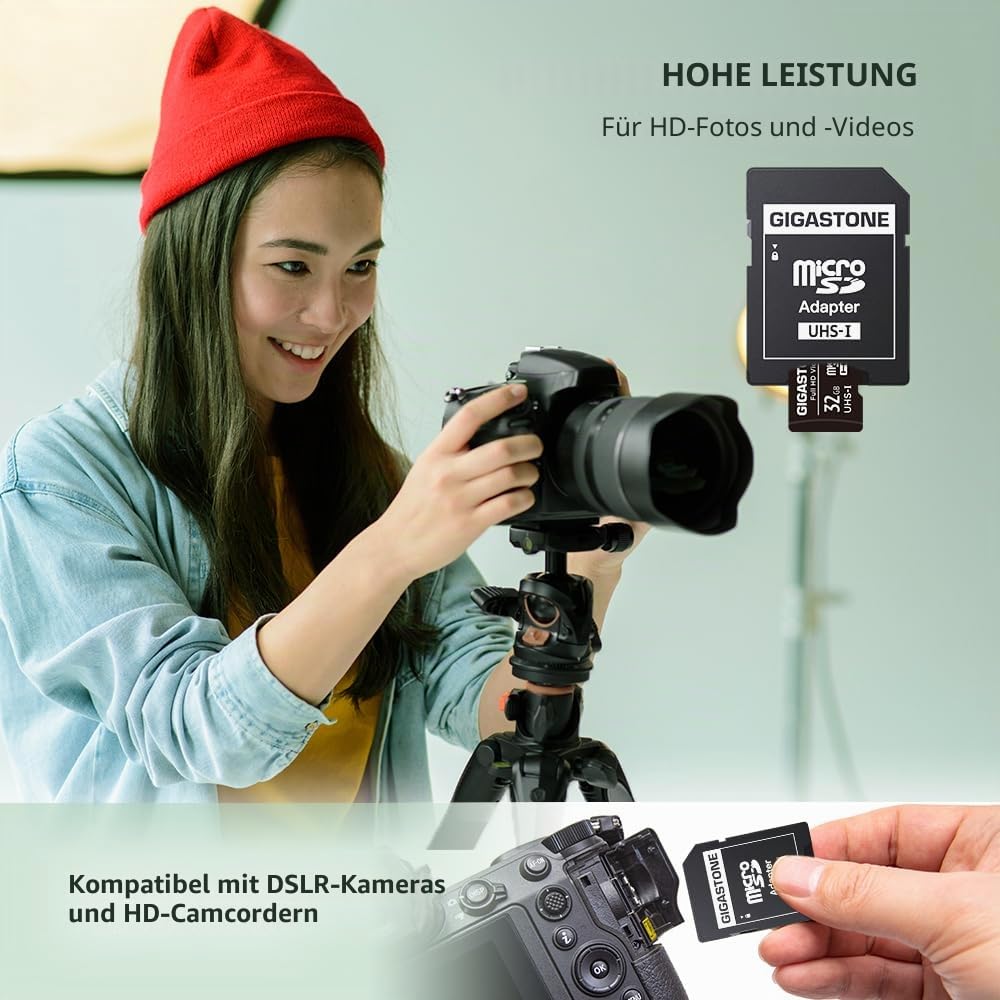 GIGASTONE 32GB MicroSDHC Speicherkarte 10er-Pack + SD Adapter, für Action-Kamera, GoPro, Drohne und Tablet, bis zu 90 MB/s, Full HD-Videoaufnahme, Micro SD Karte UHS-I Klasse 10 U1
