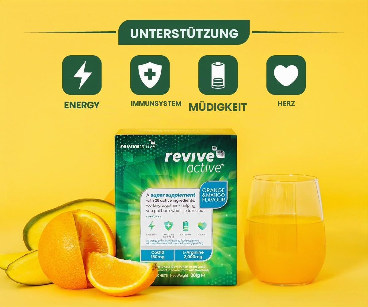 Revive Active Super-Supplement - 26 Wirkstoffe in 1 Tages-Sachet - Vitamine C, D, K2, CoQ10, L-Arginin - unterstützt Gesundheit, Immunsystem & Energie - 30-Tage-Packung