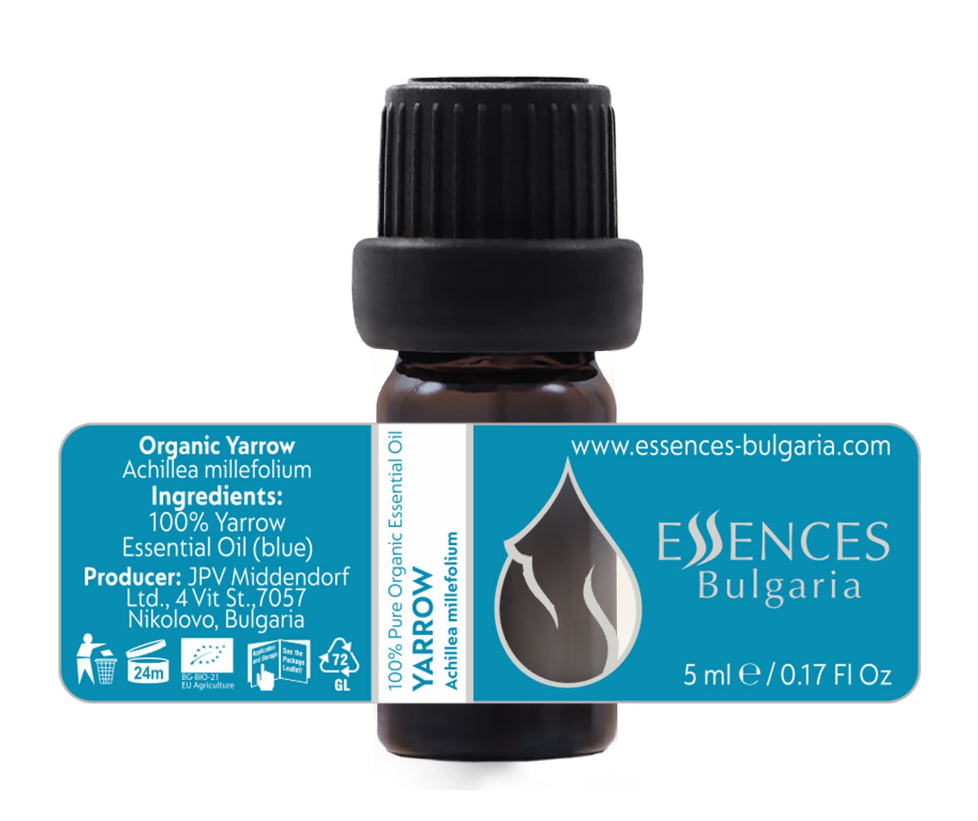 Essences Bulgaria BIO Schafgarbe Ätherisches Öl 5ml | Achillea millefolium | 100% Naturrein | Unverdünnt | BIO-zertifiziert | Spitzenqualität aus Familienbetrieb | Ohne Gentechnik | Vegan