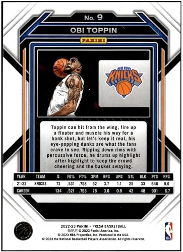 Miniatura 2 de OBI TOPPIN 2022-23 Panini Prizm #9 NM+-MT+ NBA Basketball Knicks