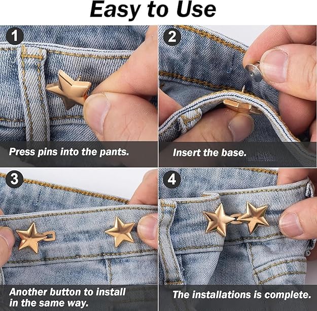 Image of YEKDA 4 Sets Butterfly Jean Buttons Waist Tightener for Loose Pants, No-Sew Adjustable Waist Buckle Clips, Detachable Decorative Jean Button Pins for Women's Jeans & Skirts (Kitty Mix)