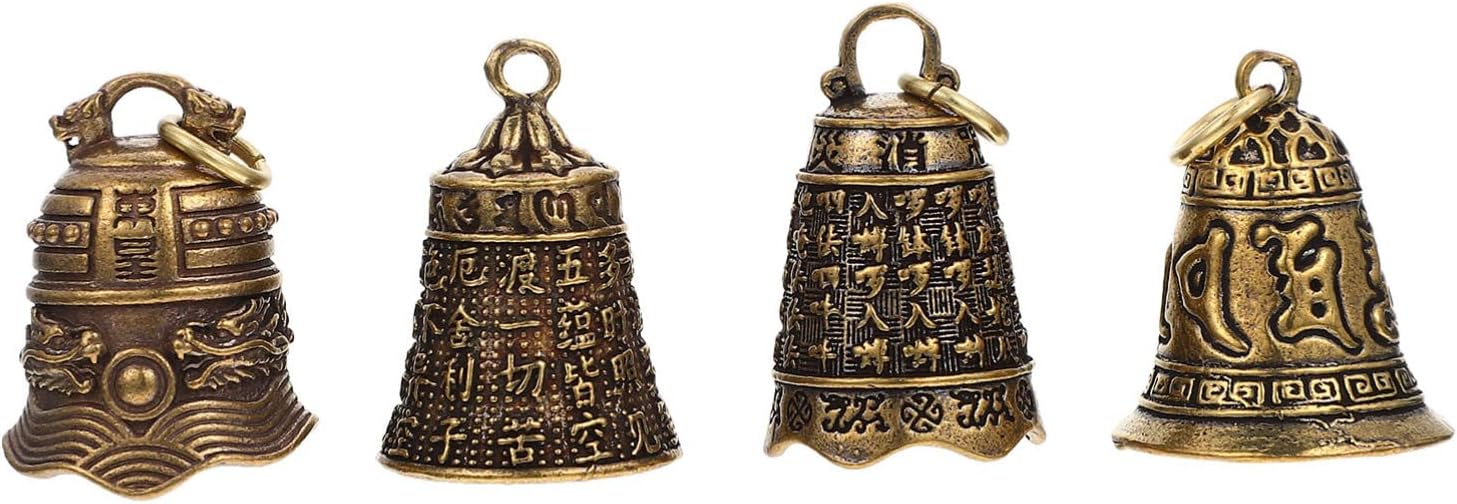 Operitacx Stocking Stuffers Small Brass Bells 4pcs Vintage Raft Bells Brass Jingle Bell Vintage Wind Chimes Bells for Hanging Wind Chimes Making Dog Training Doorbell Home Decor