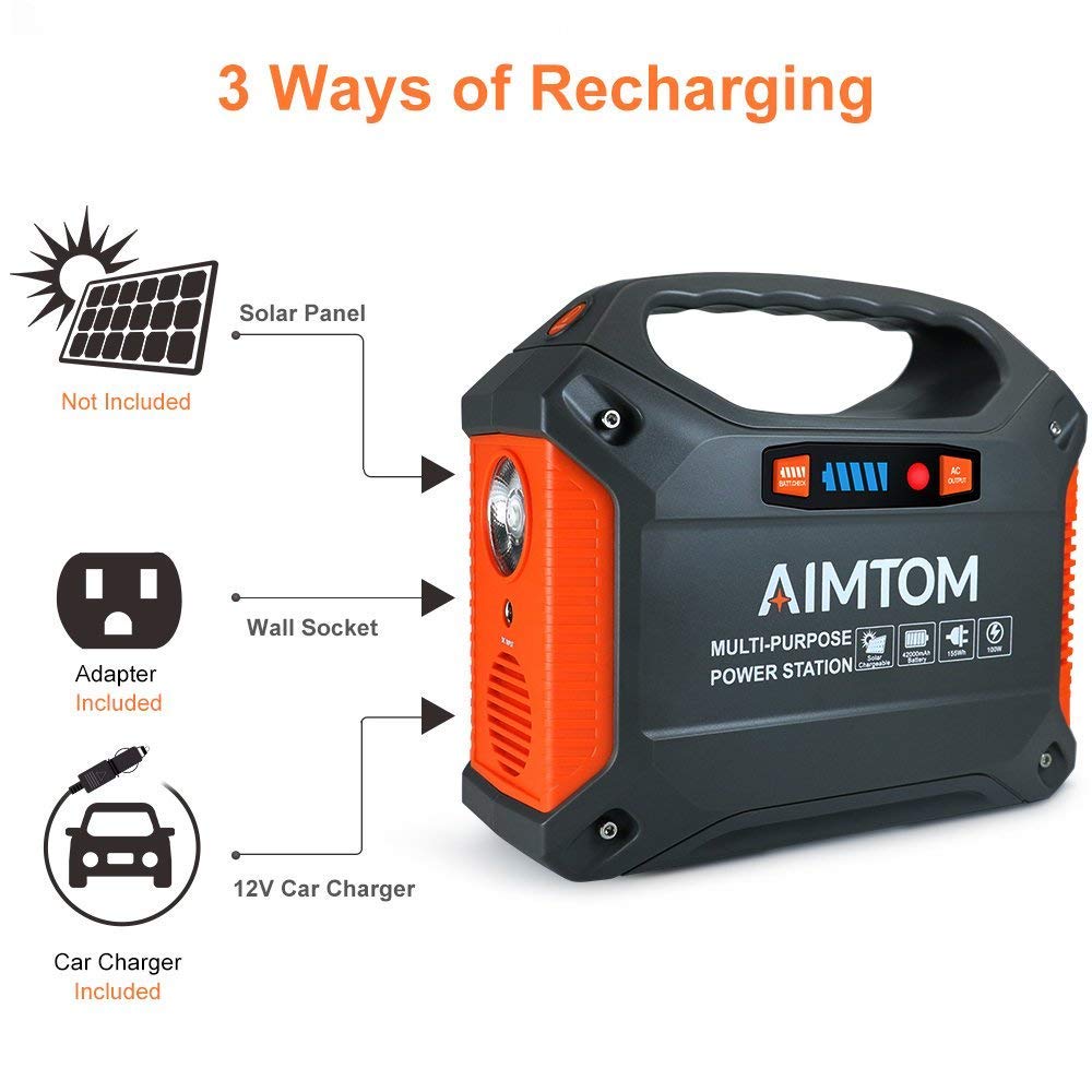 AIMTOM ポータブル電源 (155Wh) 4,2000Ah AIMTOM 155Wh Portable Power Station, Solar Rechargeable Lithium