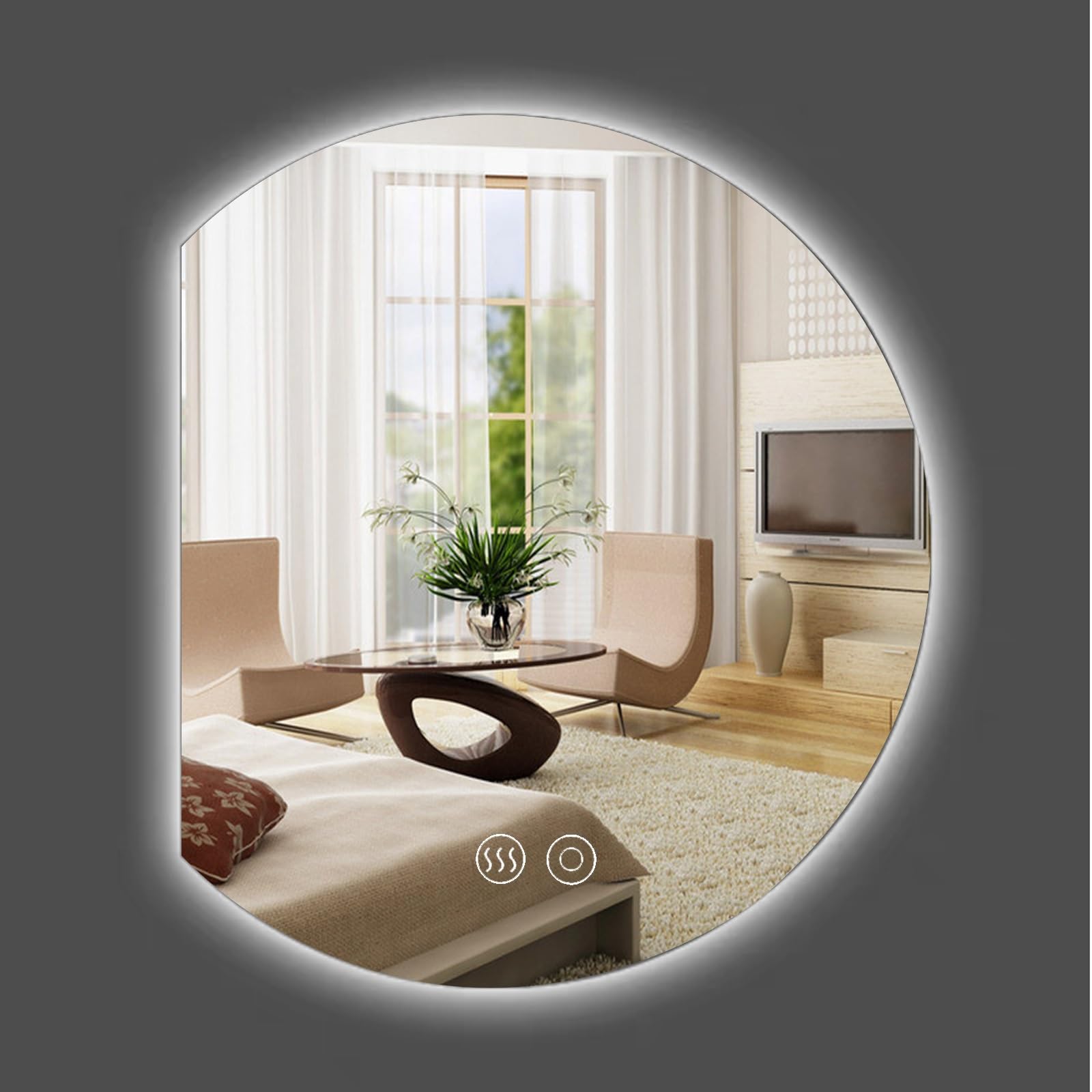 Miroir intelligent semi-rond éclairé LED pour salle de bain moderne et maquillage avec anti-buée