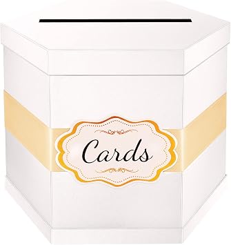 ROSEGLD Elegant Card Box Holder, 14x12x12 Inches, Wedding, Graduation, Birthday, Baby Shower, Engagement White