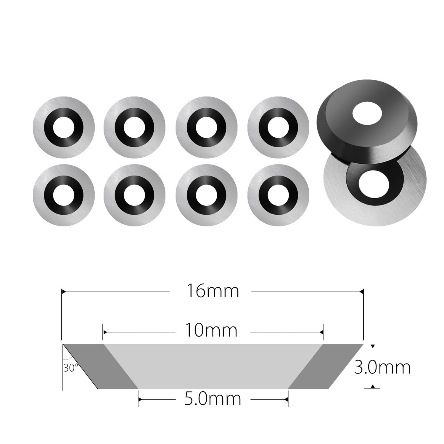 Wymienne wkładki z węglika spiekanego 8,9 mm 12 mm 15 mm 16 mm 18 mm okrągłe wkładki z węglików spiekanych frezy do narzędzi tokarskich, 10 sztuk (B 8,9 x 1,85 mm)