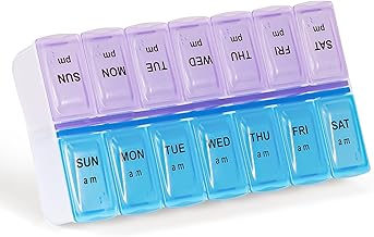 7 Day Pill Box Morning and Evening 14 Compartments Pill Box Fish Oil Vitamins