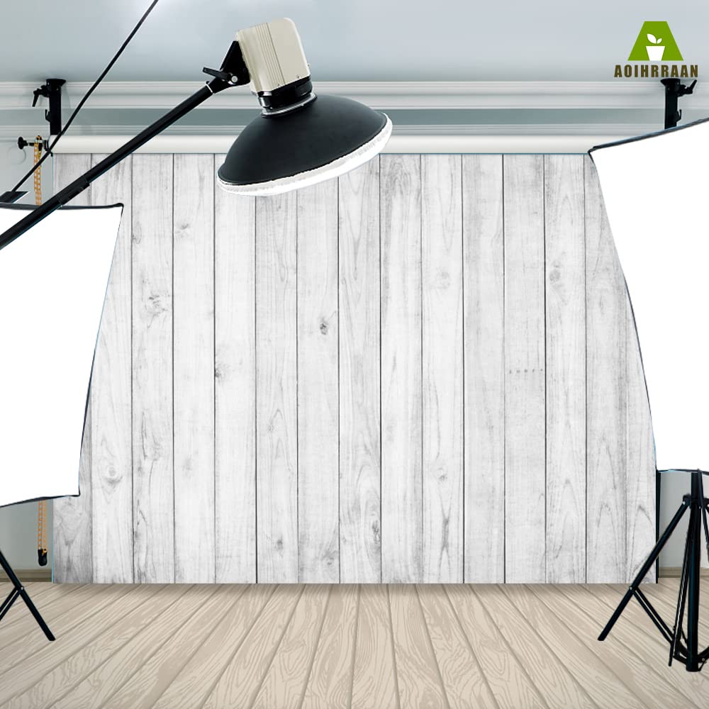 Aoihrraan 3x2m Gris Clair Bois Toile de Fond Rustique Vieille Planche de Bois Photographie Fond Artisanat Salle de Fête Papier Peint Baby Shower Anniversaire Gâteau Table Mariage Photo Props