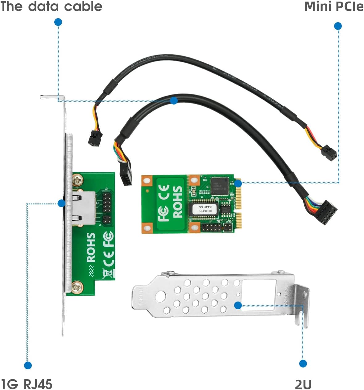 Gigabit Network Card, 10/100/1000Mbps Single RJ45 Port Mini PCIe Ethernet Server Adapter, with Intel I210 Chip, Mini PCI Express NIC Support Windows Server/Linux/VMware