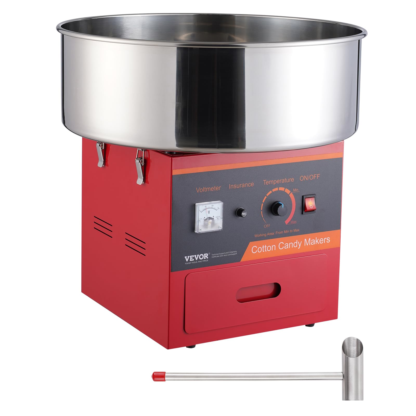 VEVOR Machine à barbe à papa électrique, 1000 W, appareil à bonbons commercial avec bol en acier inox, cuillère à sucre et tiroir, parfaite pour maison, anniversaire d'enfant, fête de famille, rouge