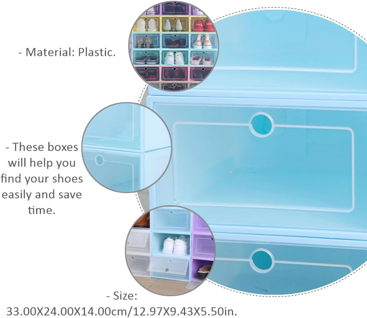 6pcs Stackable Shoes Container Plastic Drawer Type Shoe Box Dustproof Design for Organizing Sneakers High Heels and Boots Round Blue