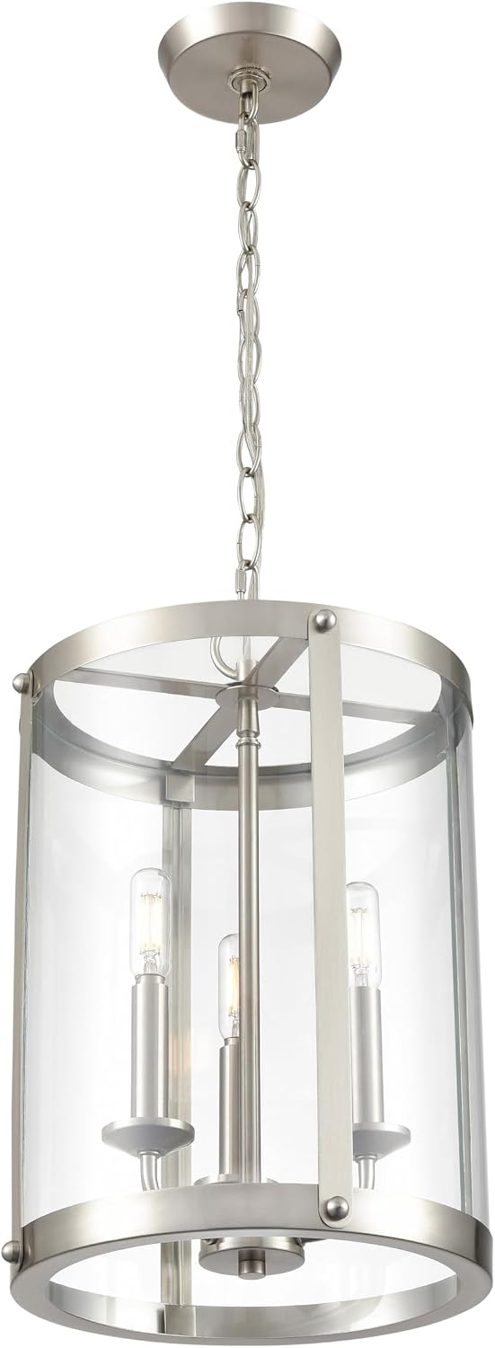 ML Lighting | Aydenn Collection | 94003-BN | 3 Light Pendant in Brushed Nickel Finish with Clear Glass Shade | Perfect for Kitchens, Dining Rooms, Living Rooms, Entryways, Hallways