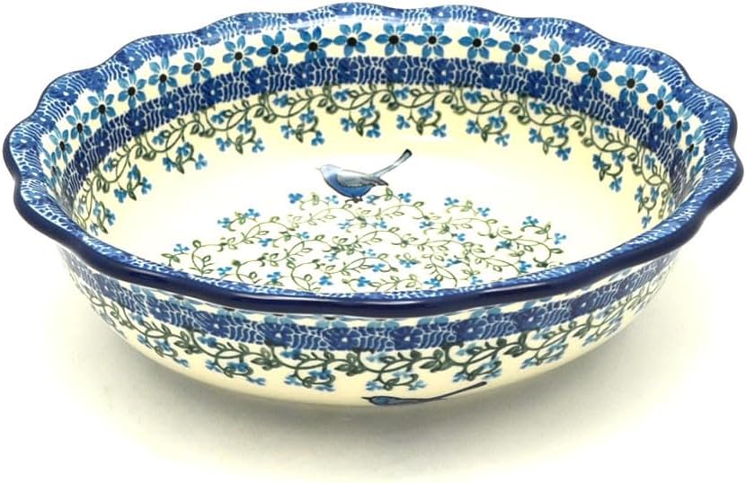 Polish Pottery Bowl - Fluted Oval - Song Bird