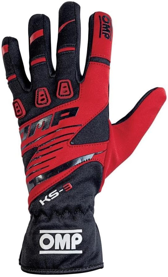 OMP KS-3 Karting Gloves (Size Medium, Black/Red)