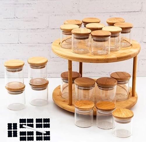 20 tarros de vidrio para especias con tapas herméticas de bambú, organiza tu cocina con estilo. Incluye etiquetas y bolígrafo, perfecto para té,