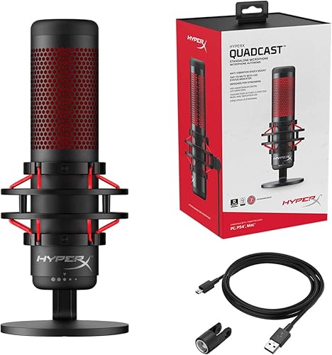 Miniatura 4 de HyperX QuadCast - Micrófono de condensador USB para juegos y sobretensión HyperX Pulsefire - Ratón óptico para juegos con cable RGB