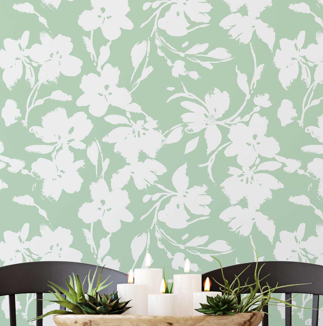Papier peint vinyle autocollant floral vert S4Sassy 63,5x304 cm amovible