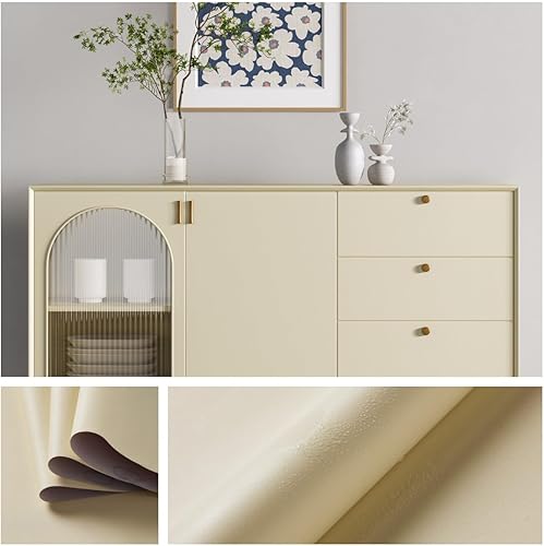 Miniatura 2 de Papel tapiz blanco crema, 394 x 24 pulgadas, autoadhesivo, extraíble, impermeable, color sólido, color beige, papel adhesivo para despegar y pegar