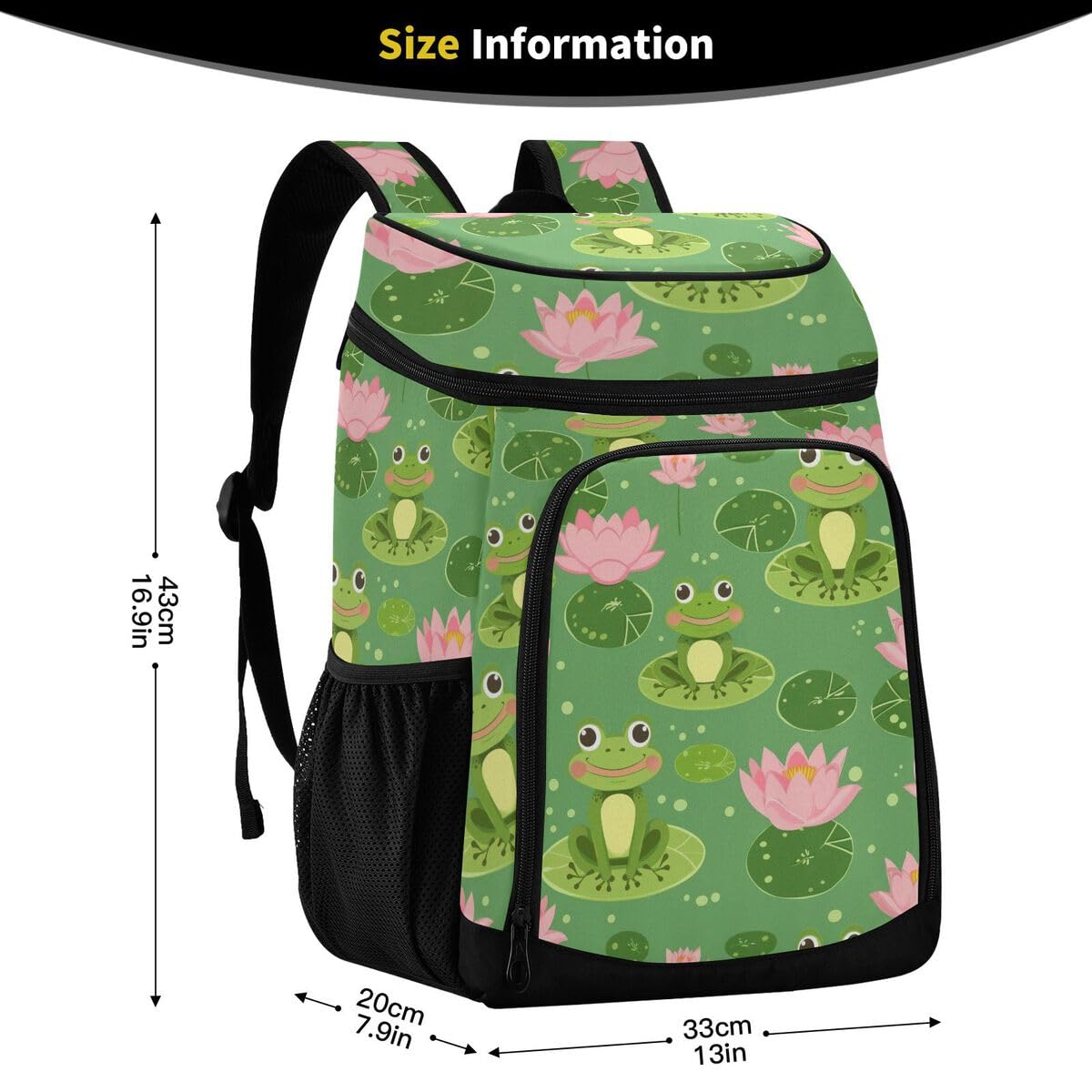 Frogs Lotus Cooler Backpack Leakproof Insulated Lunch Cooler Bag 30 Cans Camping Backpacks for Camping Hiking Beach