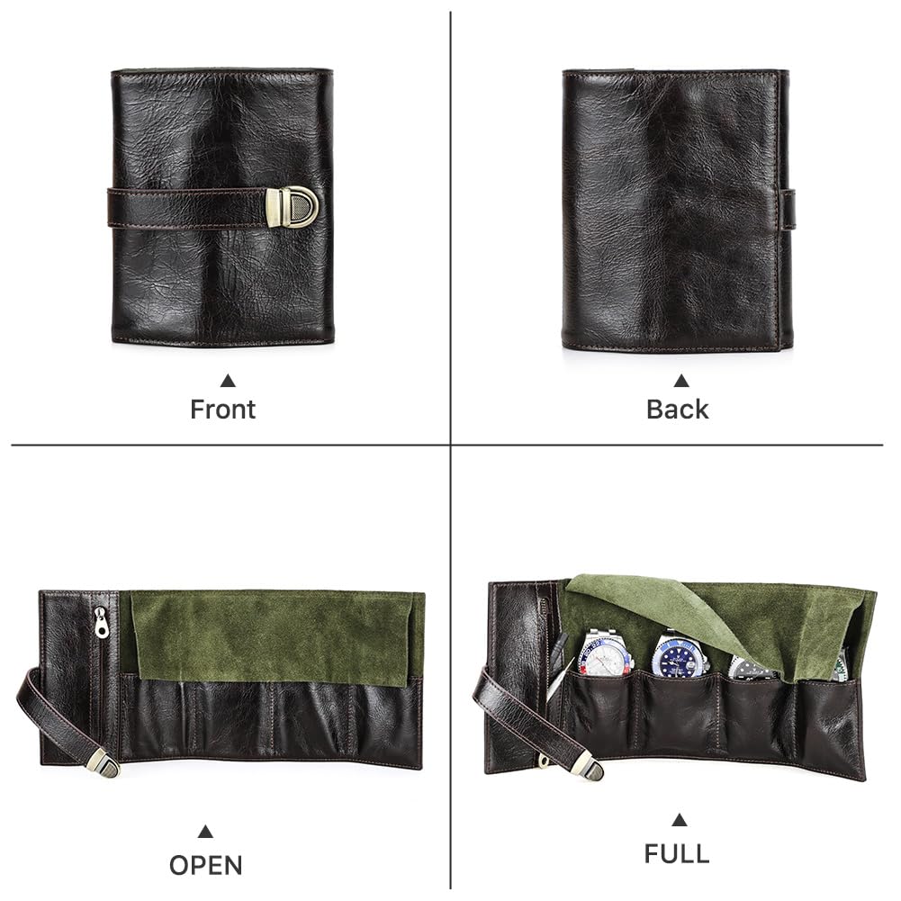 Custodia Per Orologi In Vera Pelle - Organizer Da Viaggio Per 6 Orologi Con Design Vintage