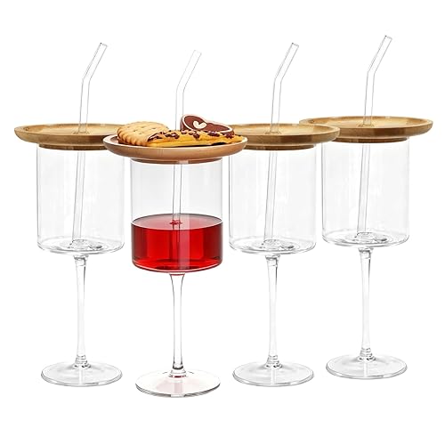 Wine Glasses with Charcuterie Topper: Set of 4 Clear 13.5