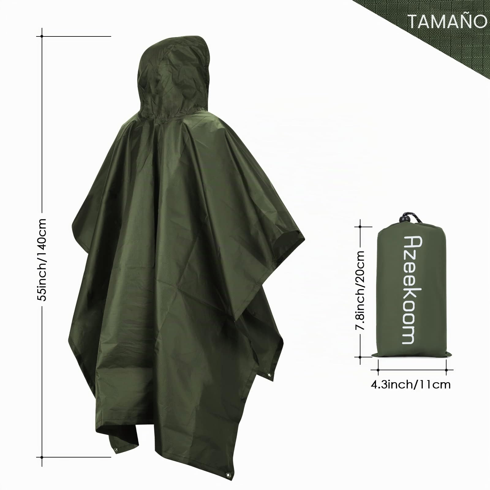 Poncho Impermeable Reutilizable con Capucha Ligero Chubasquero para Hombre Mujer Excursionismo Camping