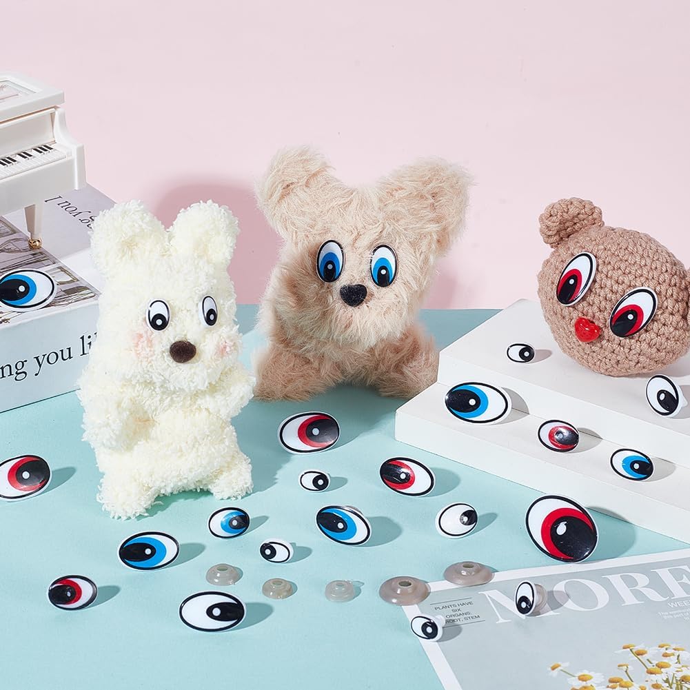 AHANDMAKER 72 Set Oval Safety Eyes, 3 Colors Crochet Eyes with Washers, Kawaii Doll for Stuffed Animals Amigurumis Bears Making