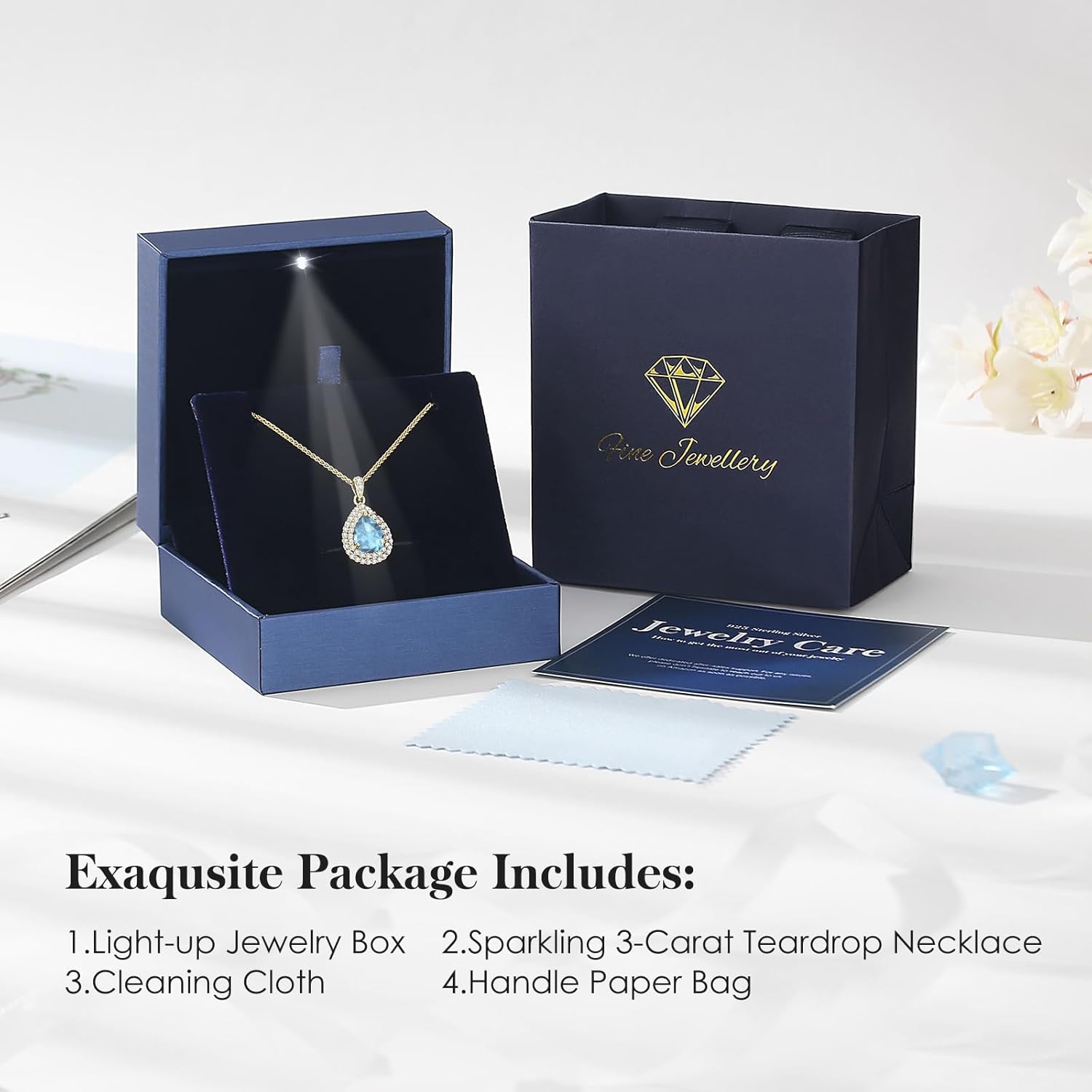 Birthday Gifts for Wife-18K Gold Plated Teardrop Birthstone Necklace- with Light-Up Gift Box,Anniversary Birthday Gifts for Women Her Wife Girlfriend Mom,Womens Jewelry