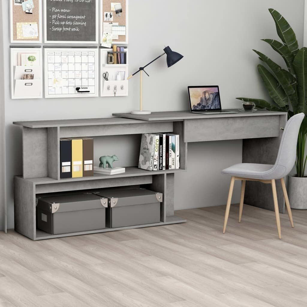 Modern Writing Computer Desk with Shelves and Upper Cabinet, Home Office Desk Writing Study Table PC Desk Workstation for Bedroom, White and Sonoma Oak 43.3"x17.7"x61.8" Engineered Wood(B)