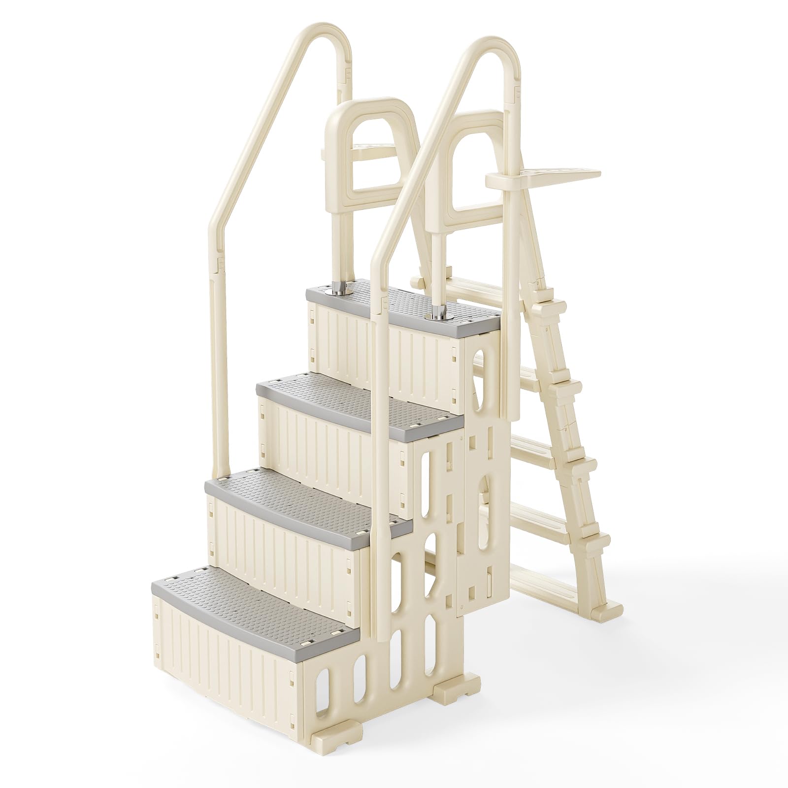 BONNLO Ensemble Escaliers de Piscine Double 4+5 Marches, PE, Blanc Cassé, Échelle de Piscine Creusée et Hors Sol 116cm, Anti-Dérapant, DIY Combiné