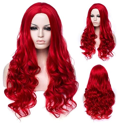 Winshope Peluca larga roja para niñas y mujeres, disfraces de cabello ondulado, pelucas de cabello rizado, natural, resistente al calor, peluca