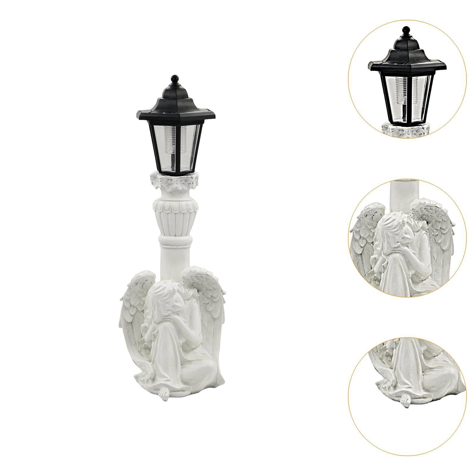 Perfeclan Estatua Ángel de Jardín con Luz Solar Ornamento Escultural Figura Creativa de Resina Lámpara para Exterior Adecuado para Patio Jardín Reuniones al